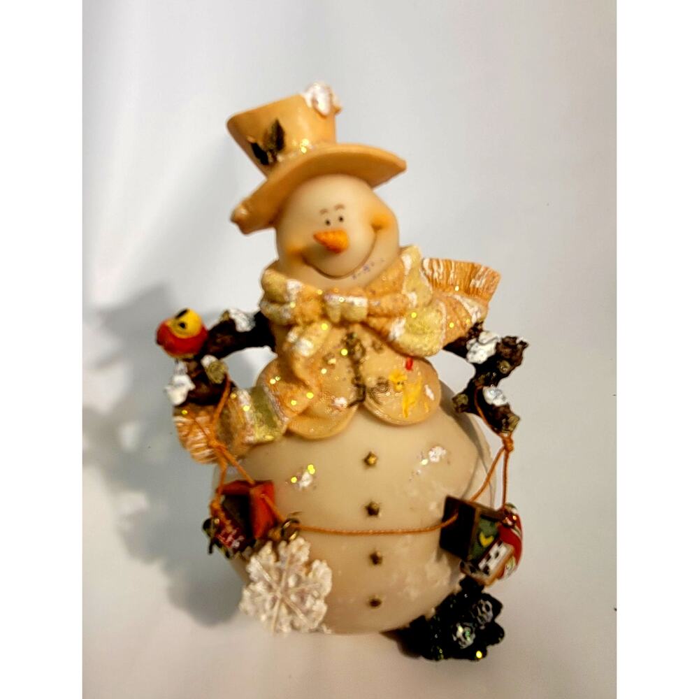Glitzy Snowman Sporting Garland of Birdhouses and Snowflakes 4.5" Bling Top Hat